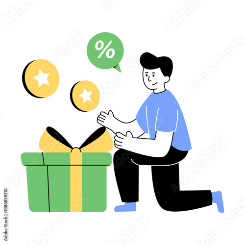 Discount present illustration, editable vector 