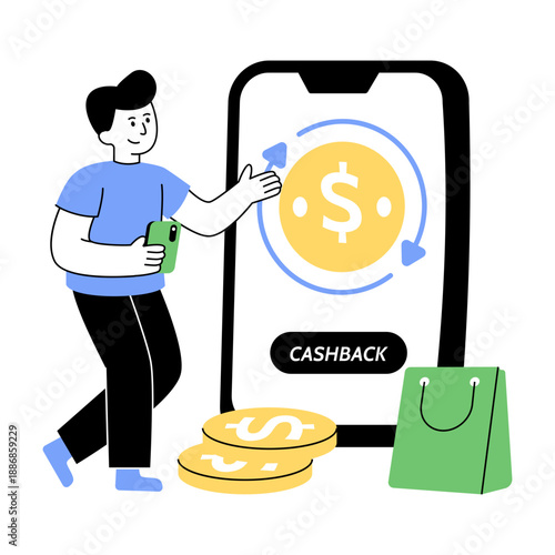 Dollar coin with reverse arrows denoting concept of cashback 