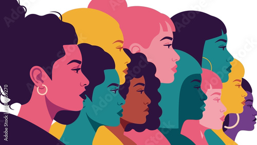 Vibrant Pop Art Illustration of Diverse Women Profiles. Community, Unity, and Female Empowerment Concept.