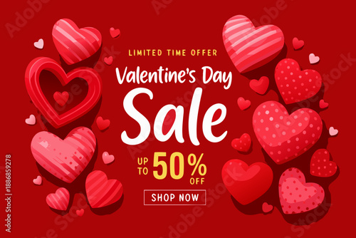 A Valentine's Day sale advertisement with hearts and limited time offer
