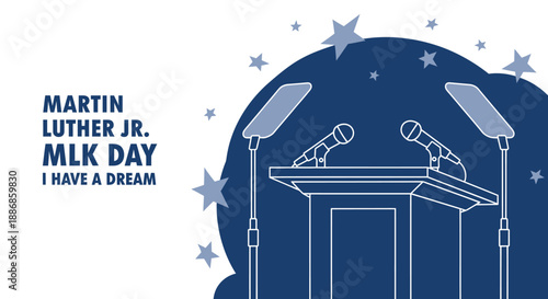 Martin Luther King Jr. MLK Day Speech Podium with Microphones and Stars