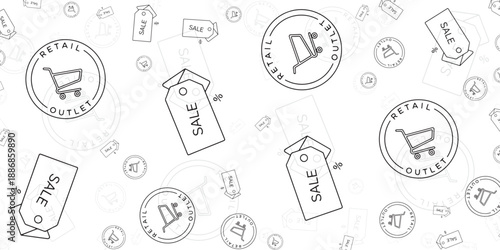 Retail shopping sale and discount tags with shopping cart icons and sale tags