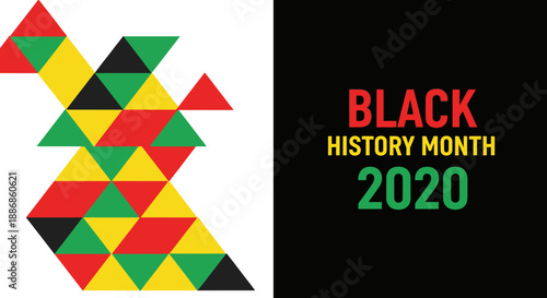 Black History Month 2020 Celebration Graphic with Red, Yellow, Green, and Black Geometric Shapes