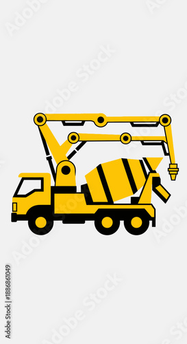 Yellow Concrete Mixer Truck Pumping Equipment Illustrated Icon For Building Industry Work