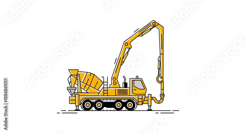 Yellow Concrete Pump Truck Icon Vector Illustration For Construction Industry Projects