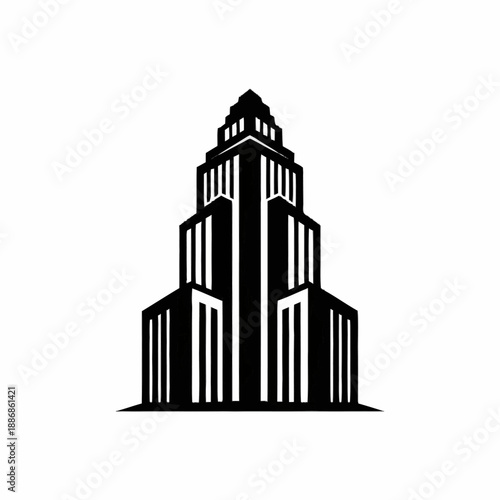 Striking Art Deco Skyscraper Silhouette Illustration.