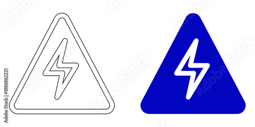 Blue Triangle Warning Icon with Lightning Bolt for Electrical Hazard, High Voltage Power, and Energy Safety Alerts