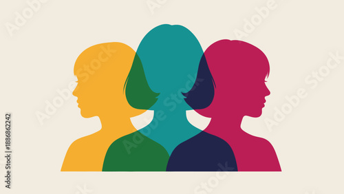 Vibrant Overlapping Female Silhouettes | Diversity, Multilayered Identity, and Women's Empowerment Concept