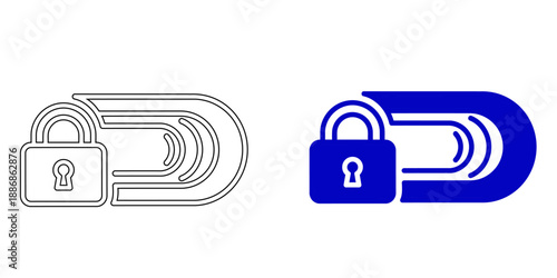 Blue Padlock Icon with Horizontal Motion Track for Secure Access Control, Encrypted Data Flow, and Protected Logistics