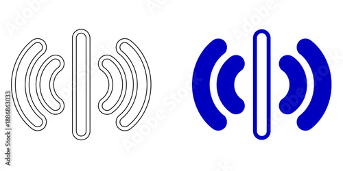 Blue Wireless Signal Icon with Central Divider for Frequency Transmission, Connectivity, and Network Communication