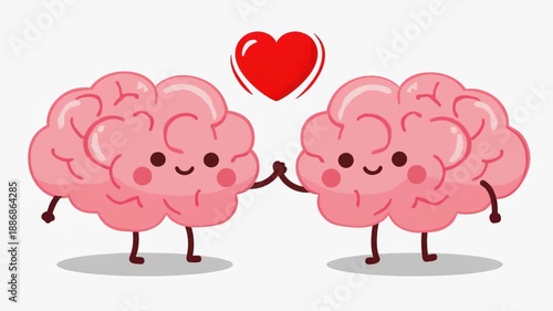 Cute Brain Characters Animation Showing Mental Connection Concept