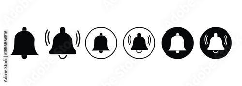 Notification Bell Icon Set – Alert, Reminder & Message Bell Symbols in Line, Outline and Solid Vector Style