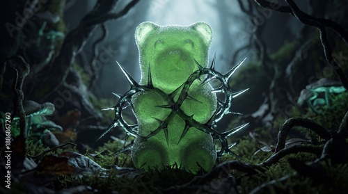 A luminous gummy bear, ador...