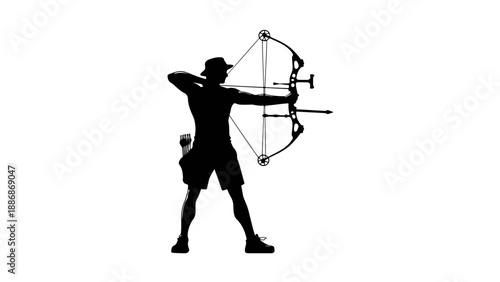 Professional Archer Aiming Silhouette with Compound Bow