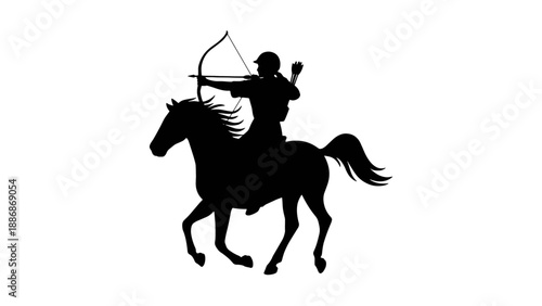 Horseback Archery Silhouette Warrior Riding and Shooting Bow