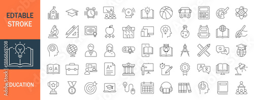 Education icon set. Editable line icons. Vector illustration.
