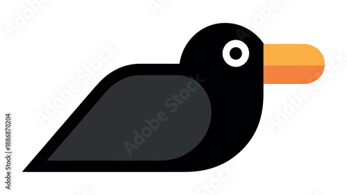 Cartoon Toucan Silhouette in Simple Flat Design with Bright Orange Beak on White Background for Logo Design