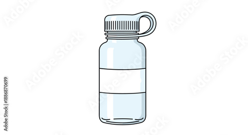 Reusable plastic or metal water bottle with a screw cap and a carrying loop shown in a clean flat illustration style.