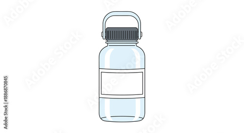 Modern clear reusable water bottle with a grey cap and carrying handle in a clean graphic illustration style.