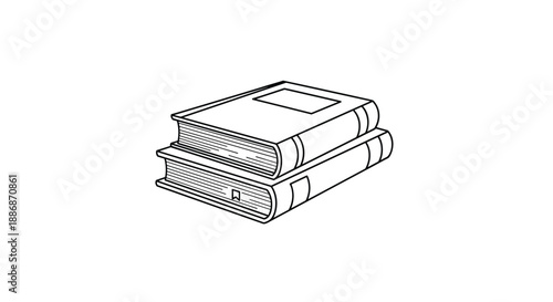 Stack of two classic hardcover books with bookmarks in a detailed black and white line drawing style.