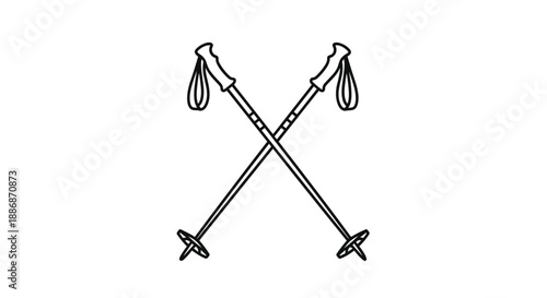 Pair of crossed ski poles with handles and baskets shown as a simple black and white line drawing.