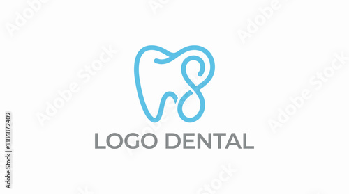 Minimalist Dental Logo. Blue Monoline Tooth Icon with Infinity Loop for Modern Dentistry, Clinic, or Orthodontic Branding.