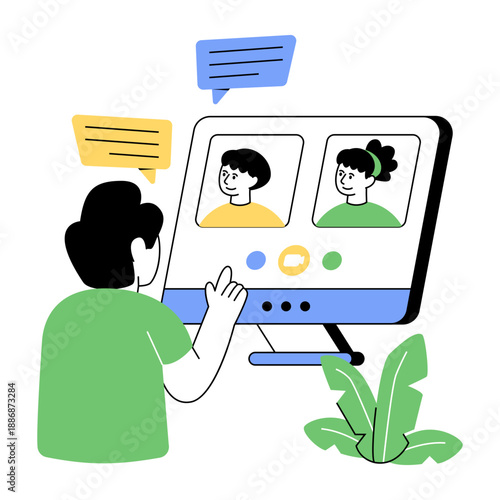 A flat design illustration of conference call