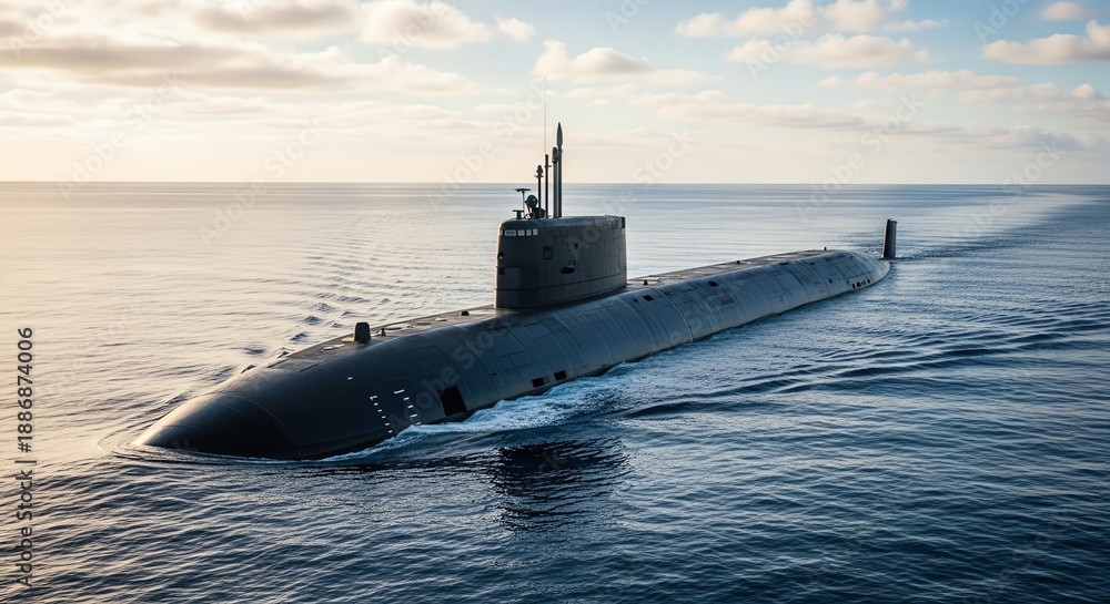 Fototapeta premium Submarine sailing on ocean water