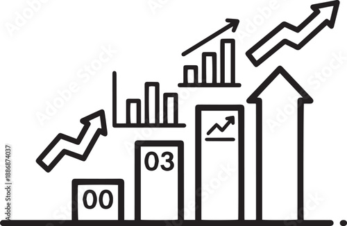 Business growth chart with upward arrows – Financial progress line art vector illustration