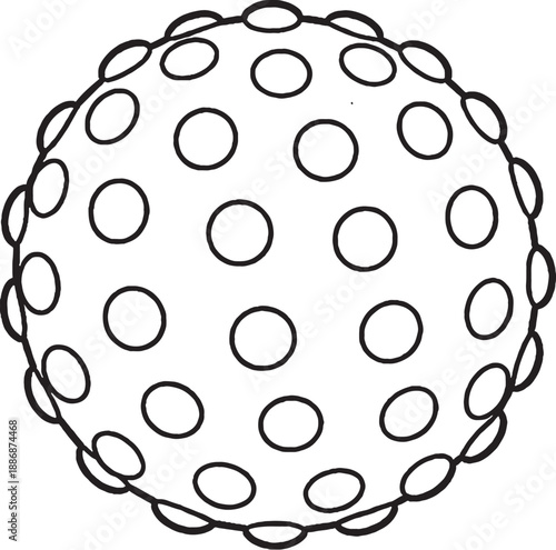 Massage Ball Black And White Technical Line Art Illustration