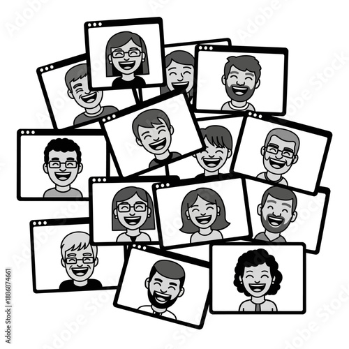 Diverse Group of Happy People in Virtual Video Call
