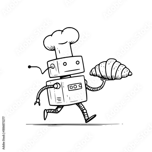 Robot Chef Holding Croissant