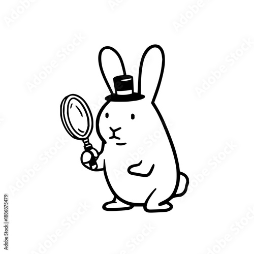 Rabbit Detective Wearing Top Hat Holding Magnifying Glass