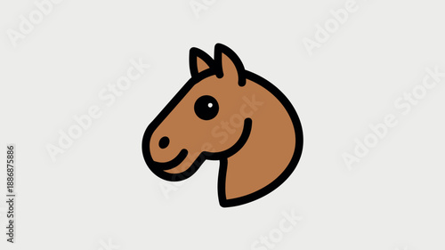 Cartoon horse head in cute smiling expression with brown color and simple line art style for equestrian branding
