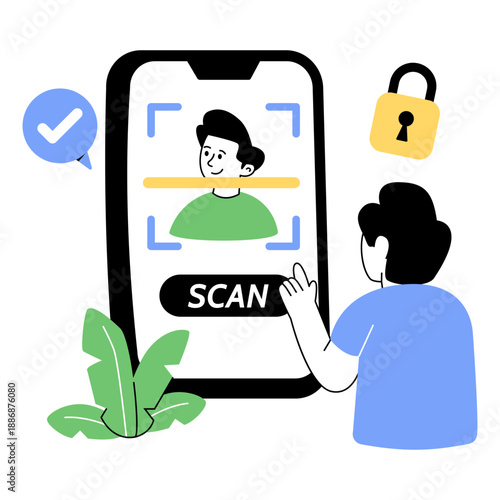 An editable design illustration of face recognition