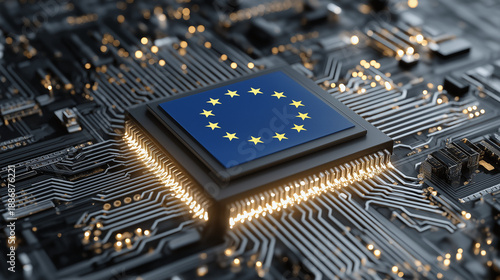 European Union Digital Microchip Concept Representing EU Technology Strategy, Semiconductor Innovation, Digital Sovereignty, Cybersecurity, and Advanced European Tech Infrastructure