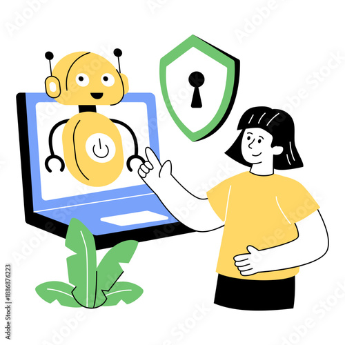 Editable design illustration of robot security 