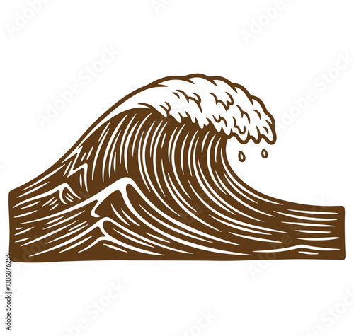 Brown and white illustration of a surging ocean wave suitable for various design projects