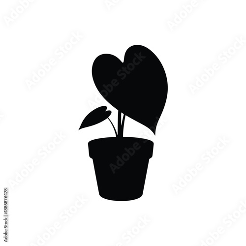 Heart shaped leaf plant in black silhouette potted plant