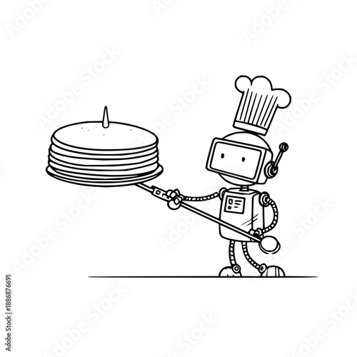 Robot Chef Holding Stacked Pancakes