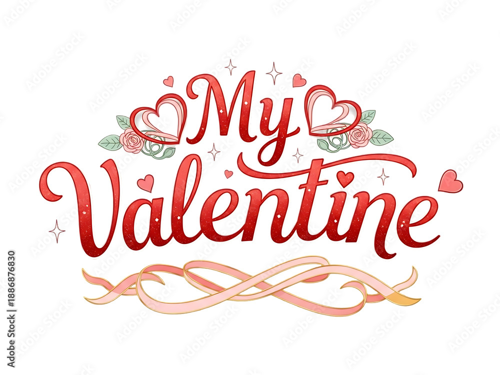Fototapeta premium Happy valentine's day greeting card with my valentine text on isolated on transparent background