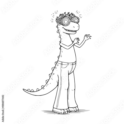 Dinosaur Wearing Goggles and Casual Clothes on White Background