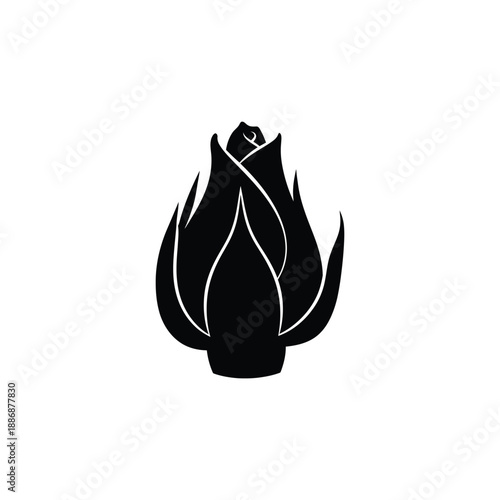 Modern black flame icon with white outline on clean background