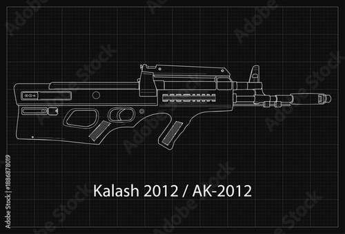 Weapon AK Assault Rifle Blueprint Background Simple Vektor Flat Design