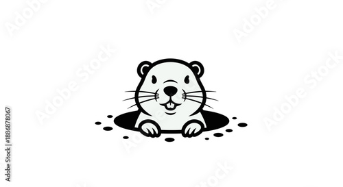 Groundhog day groundhog popping out of its hole smiling happily celebrates february holiday, suitable for cards, websites, and social media.