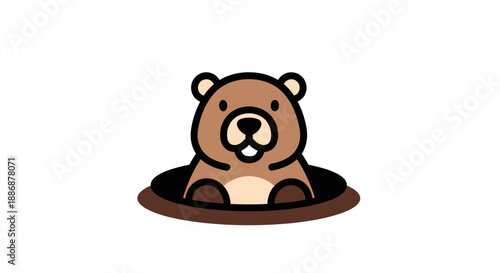 Groundhog peeking from burrow, perfect for wildlife publications, greeting cards, social media posts, educational material, and presentations on nature.