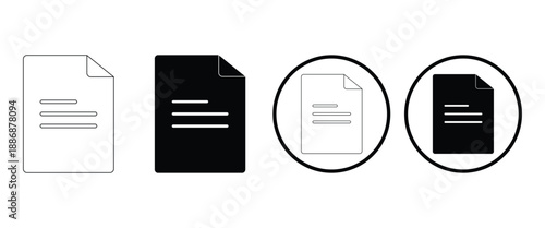 Document & File Icon Vector Set – Paper Symbol in Line, Outline, Filled and Two-Tone Styles, Isolated on White Background