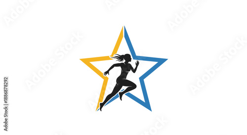 National girls sports running silhouettes against stars embody potential and athleticism, perfect for empowering sports websites, posters, and articles.