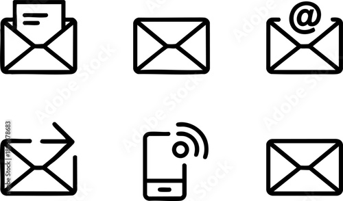 Email Message Line Icons Set Envelope Send Mail Reply Smartphone Vector EPS Outline UI Symbols