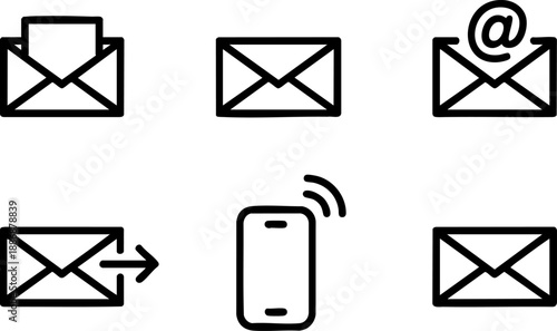 Email Message Line Icons Set Envelope Send Mail Reply Smartphone Vector EPS Outline UI Symbols